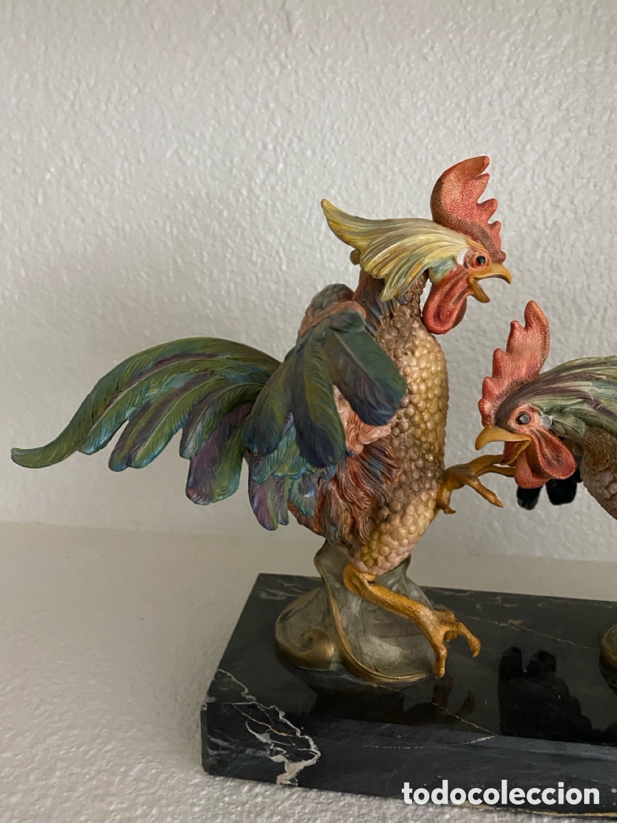 Antig&uuml;edades: Gallos sobre base de m&aacute;rmol - Foto 9