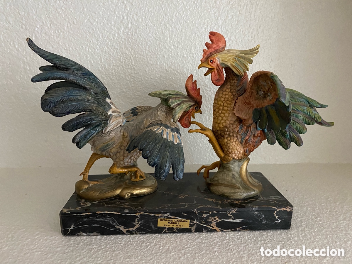 Antig&uuml;edades: Gallos sobre base de m&aacute;rmol - Foto 1