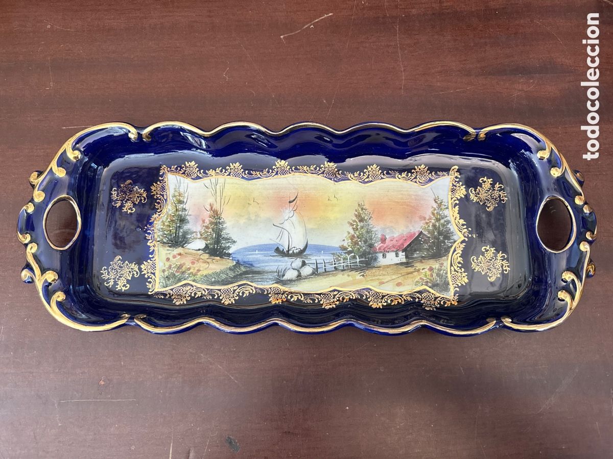 Antig&uuml;edades: PRECIOSO PLATO BANDEJA GRANDE DE CER&Aacute;MICA DE ALCOBACA ( PORTUGAL ) PINTADO A MANO