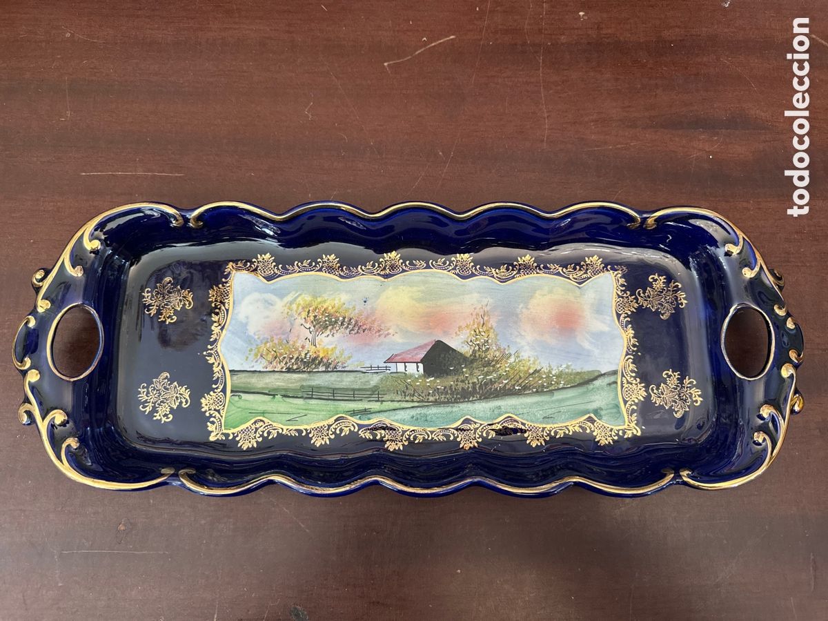 Antig&uuml;edades: PRECIOSO PLATO BANDEJA GRANDE DE CER&Aacute;MICA DE ALCOBACA ( PORTUGAL ) PINTADO A MANO