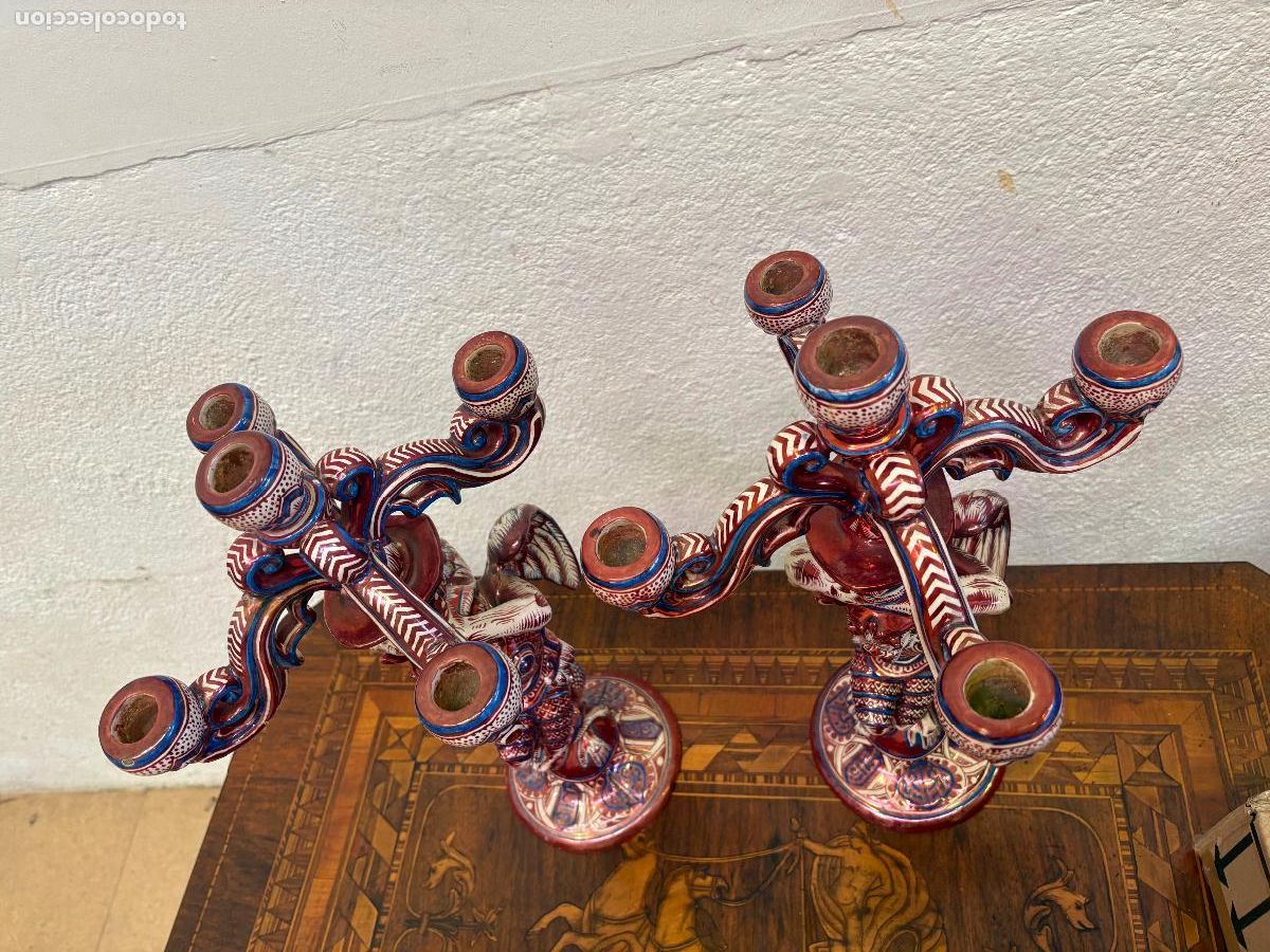 Antig&uuml;edades: 19th Century Majolica Demon Candelabras by Cantagalli, Italy, Set of 2