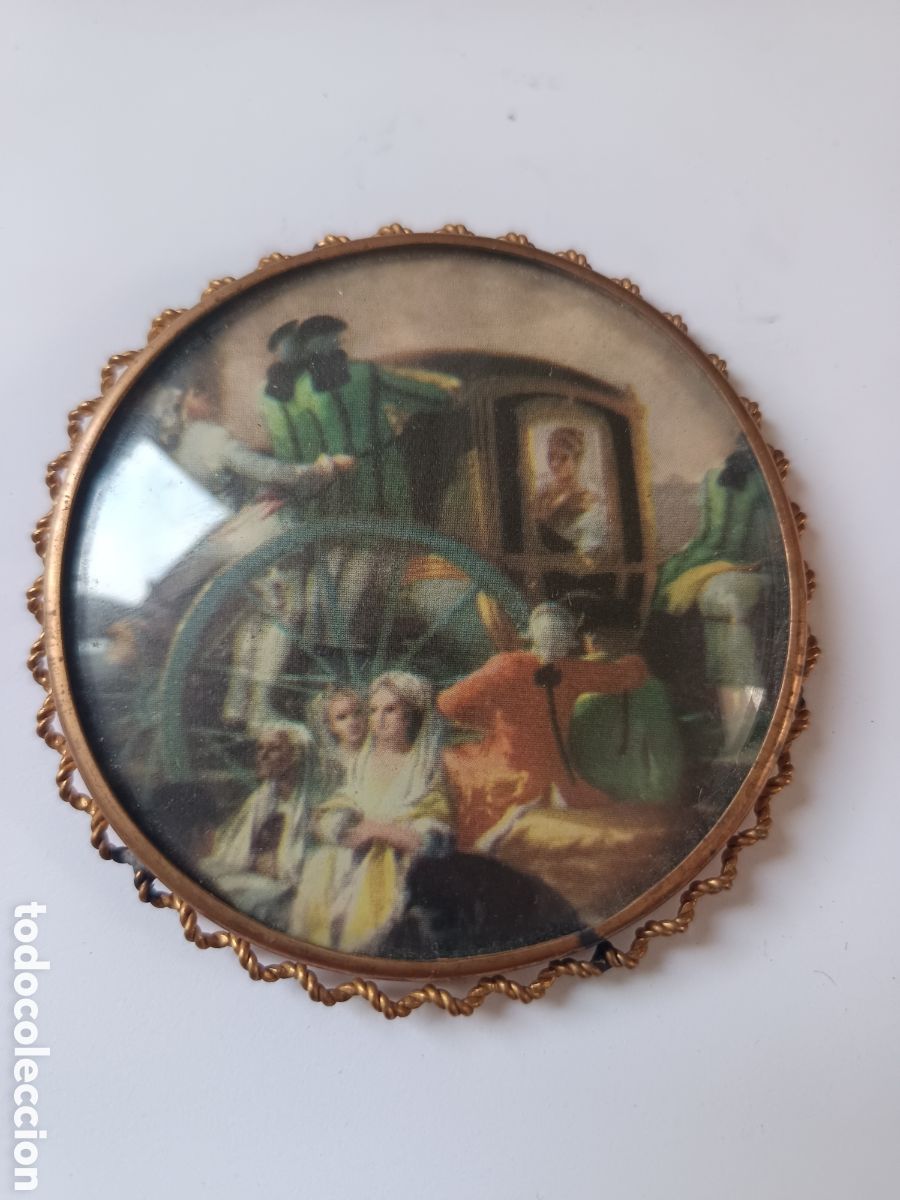 Antiquit&eacute;s: Antiguo cuadrito redondo ideal relicarios borde, filigrana de laton