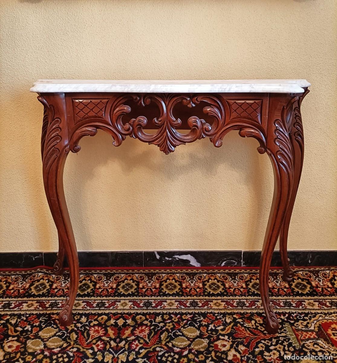 Antig&uuml;edades: Consola estilo Luis XV de madera y m&aacute;rmol - Foto 1