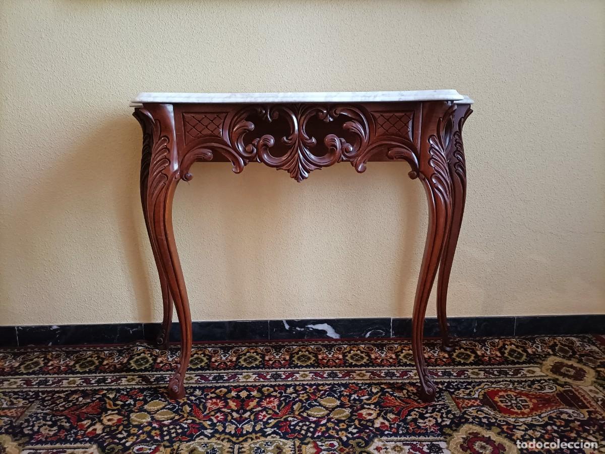 Antig&uuml;edades: Consola estilo Luis XV de madera y m&aacute;rmol - Foto 2