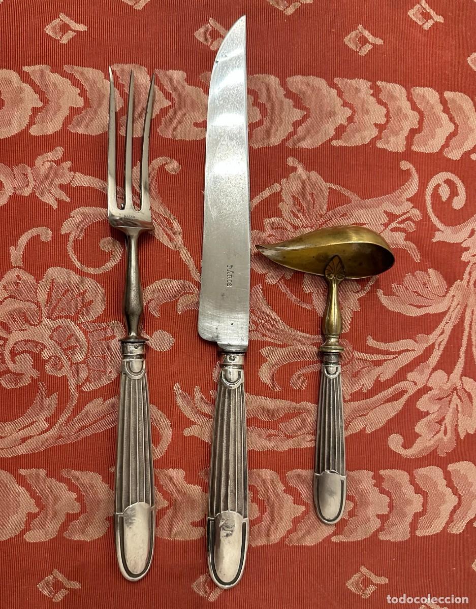 Antig&uuml;edades: Antiguo Set Trinchador y Cazo de Salsas Franc&eacute;s - Plata de Ley Minerva 800 - &rdquo;Paris&rdquo; - S. XIX