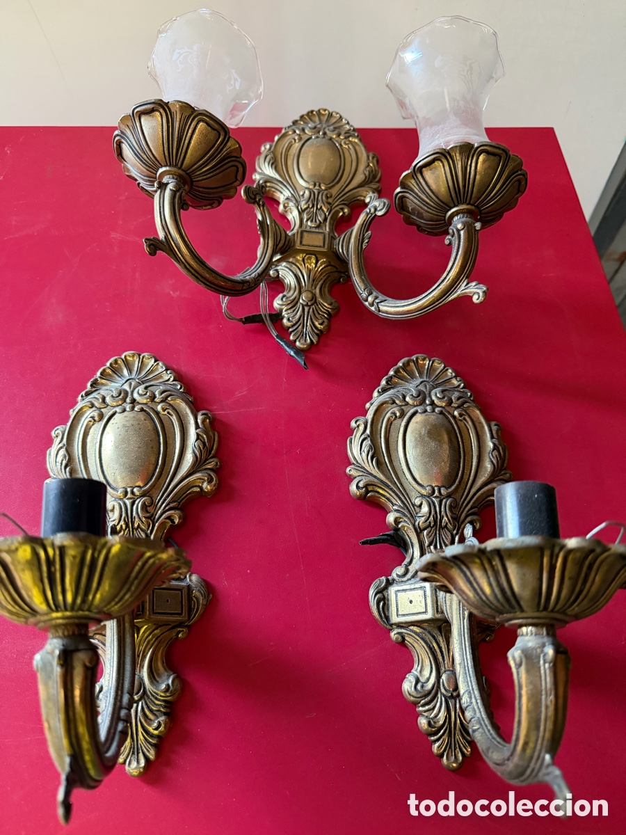 Antig&uuml;edades: Lote 3 apliques de pared bronce cl&aacute;sicos - Foto 1