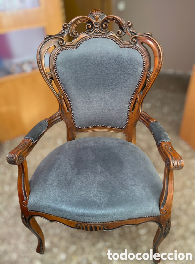 Antig&uuml;edades: Conjunto Sillas y Mesa Estilo Luis XV Rococ&oacute; &ndash; Madera Tallada &ndash; Vintage &ndash; Gran Presencia Decorativa