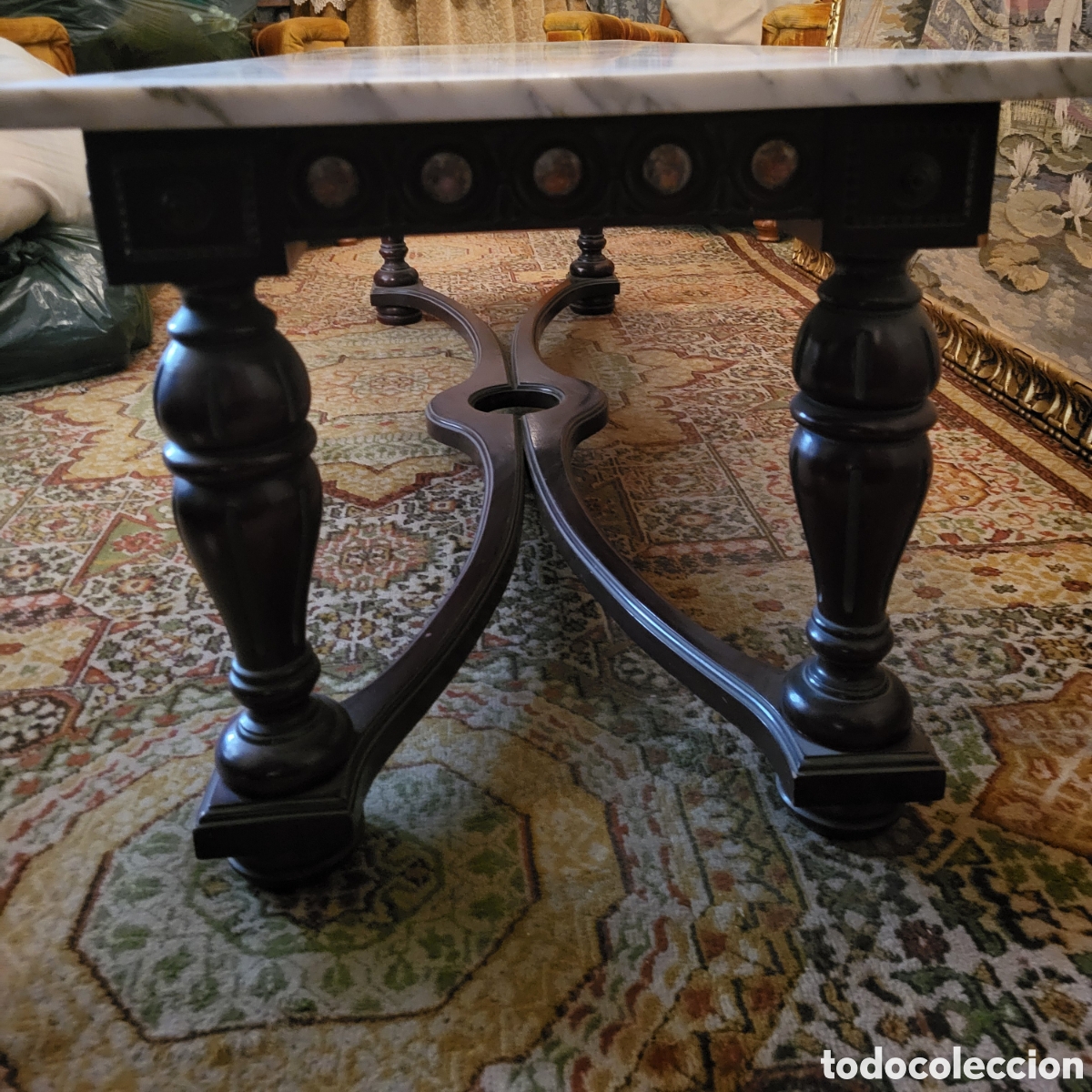 Antig&uuml;edades: Mesa Centro estilo Luis XVI M&aacute;rmol y Madera - Foto 2