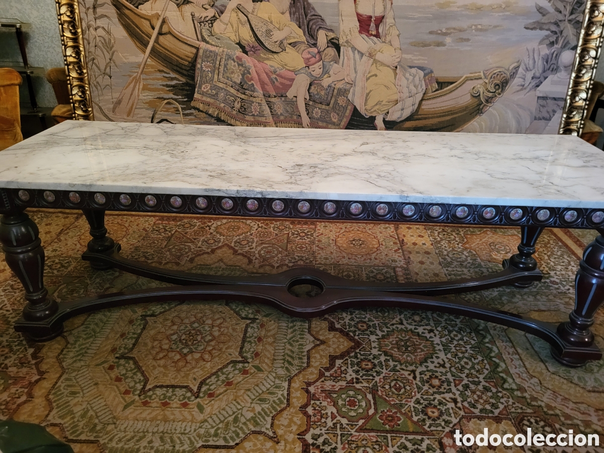 Antig&uuml;edades: Mesa Centro estilo Luis XVI M&aacute;rmol y Madera - Foto 1
