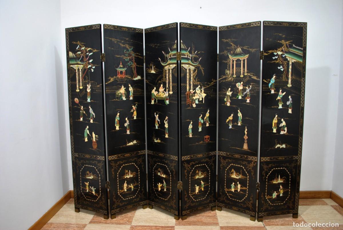 Antig&uuml;edades: BIOMBO ANTIGUO ORIENTAL DE MADERA LACADA - Foto 1