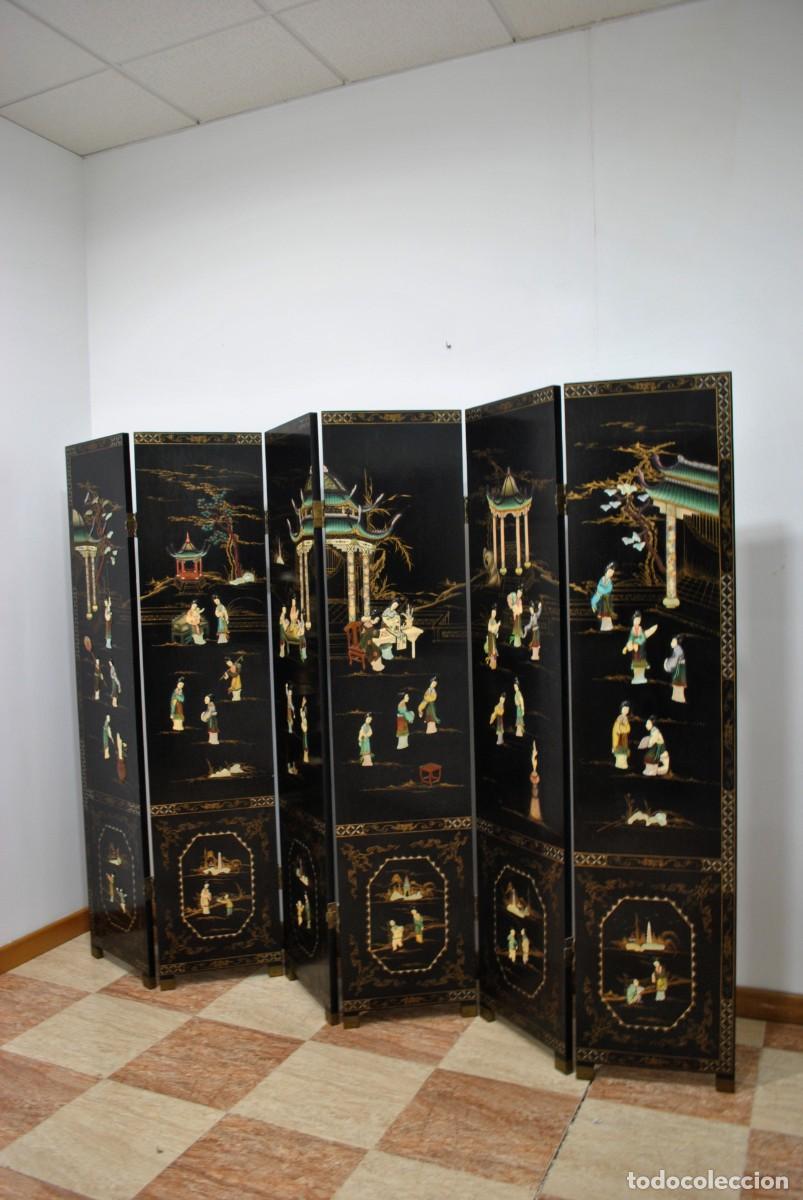 Antig&uuml;edades: BIOMBO ANTIGUO ORIENTAL DE MADERA LACADA - Foto 2