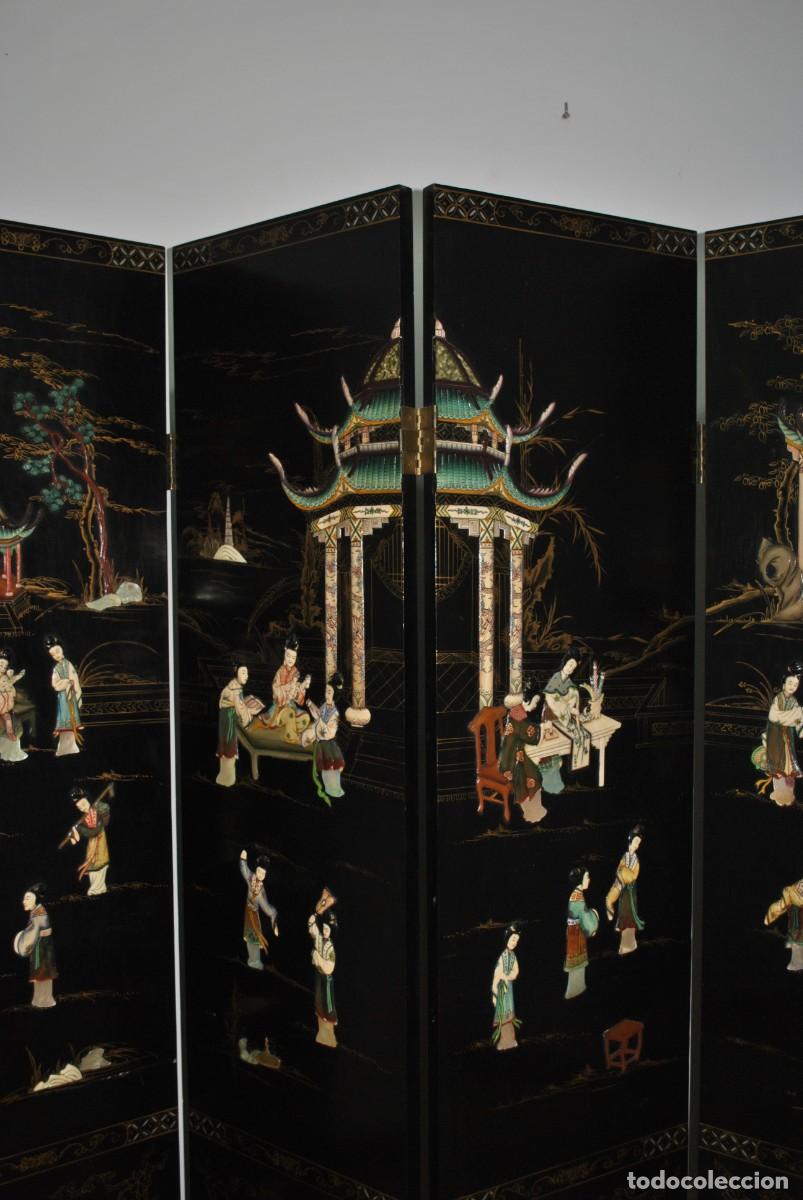 Antig&uuml;edades: BIOMBO ANTIGUO ORIENTAL DE MADERA LACADA - Foto 3
