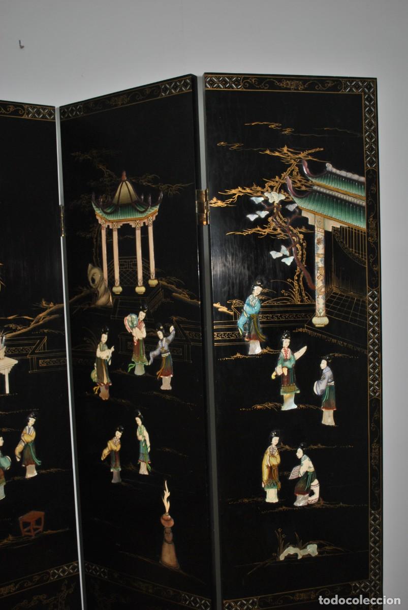 Antig&uuml;edades: BIOMBO ANTIGUO ORIENTAL DE MADERA LACADA - Foto 4