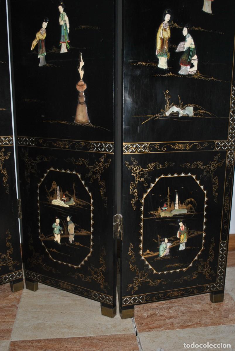 Antig&uuml;edades: BIOMBO ANTIGUO ORIENTAL DE MADERA LACADA - Foto 5