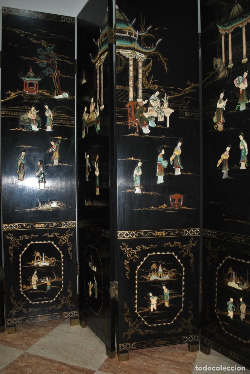 Antig&uuml;edades: BIOMBO ANTIGUO ORIENTAL DE MADERA LACADA - Foto 6