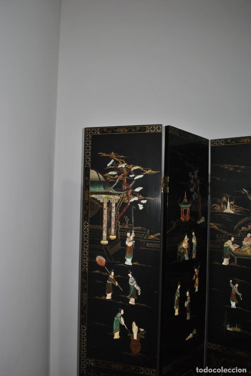 Antig&uuml;edades: BIOMBO ANTIGUO ORIENTAL DE MADERA LACADA - Foto 7