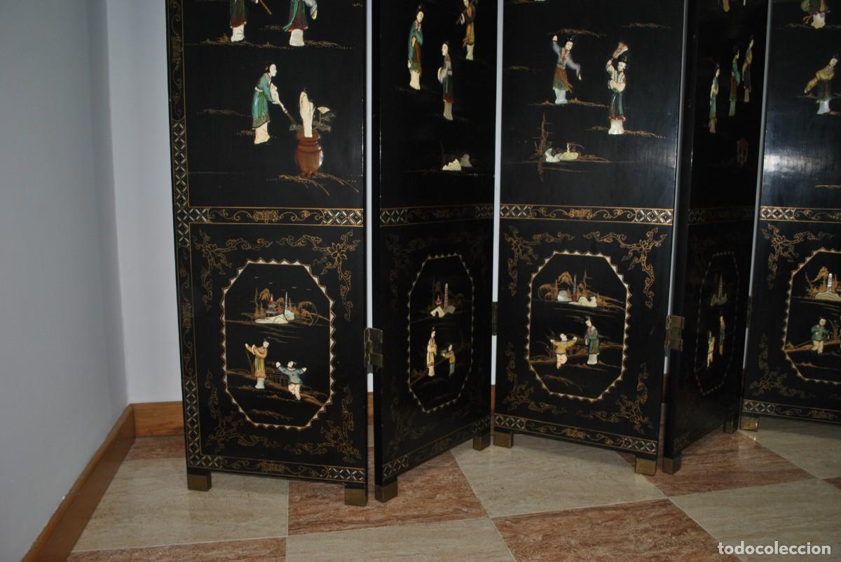 Antig&uuml;edades: BIOMBO ANTIGUO ORIENTAL DE MADERA LACADA - Foto 8