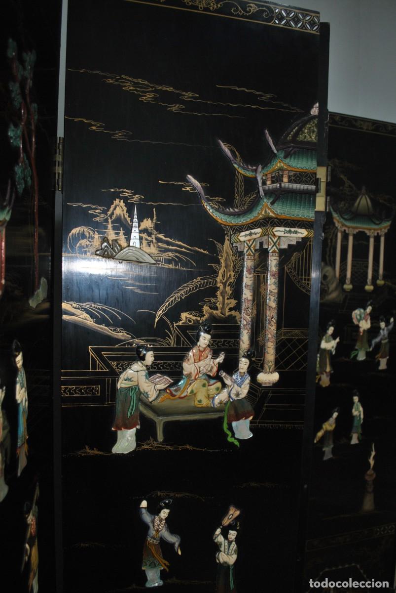 Antig&uuml;edades: BIOMBO ANTIGUO ORIENTAL DE MADERA LACADA - Foto 9