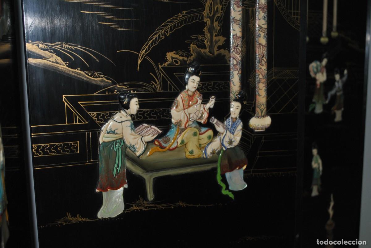 Antig&uuml;edades: BIOMBO ANTIGUO ORIENTAL DE MADERA LACADA - Foto 10
