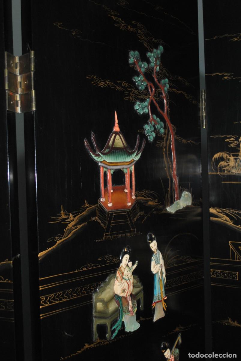 Antig&uuml;edades: BIOMBO ANTIGUO ORIENTAL DE MADERA LACADA - Foto 11