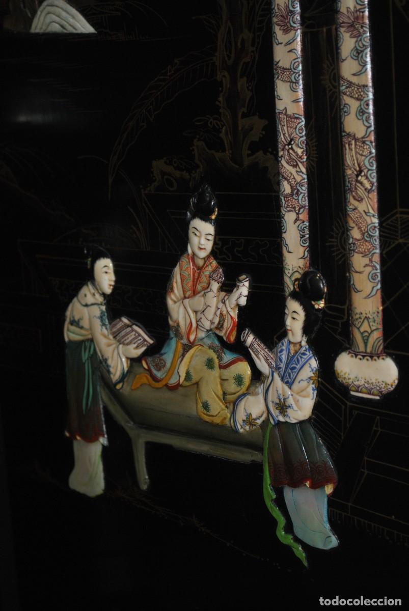 Antig&uuml;edades: BIOMBO ANTIGUO ORIENTAL DE MADERA LACADA - Foto 13