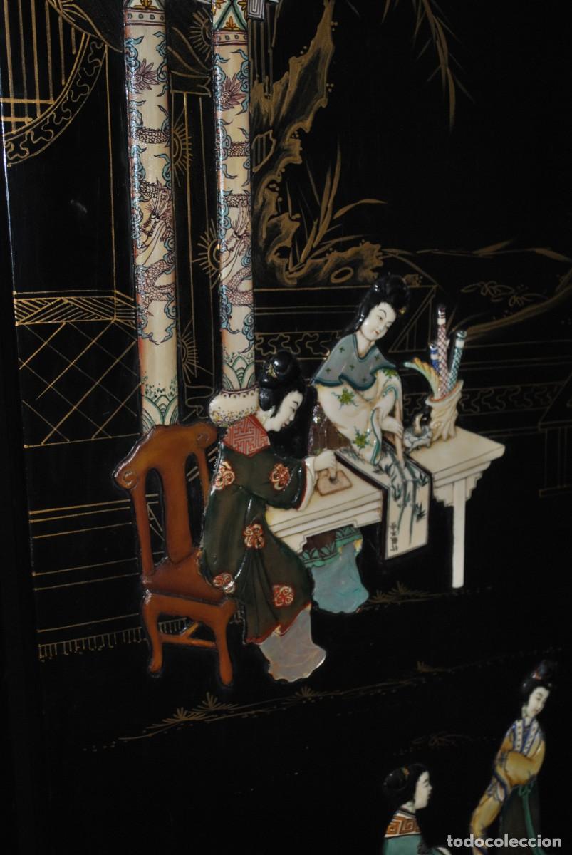 Antig&uuml;edades: BIOMBO ANTIGUO ORIENTAL DE MADERA LACADA - Foto 15