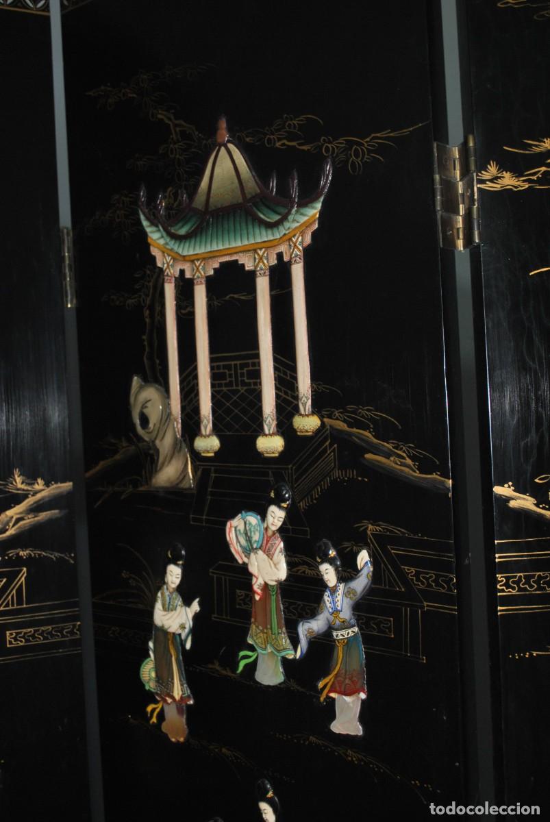 Antig&uuml;edades: BIOMBO ANTIGUO ORIENTAL DE MADERA LACADA - Foto 16