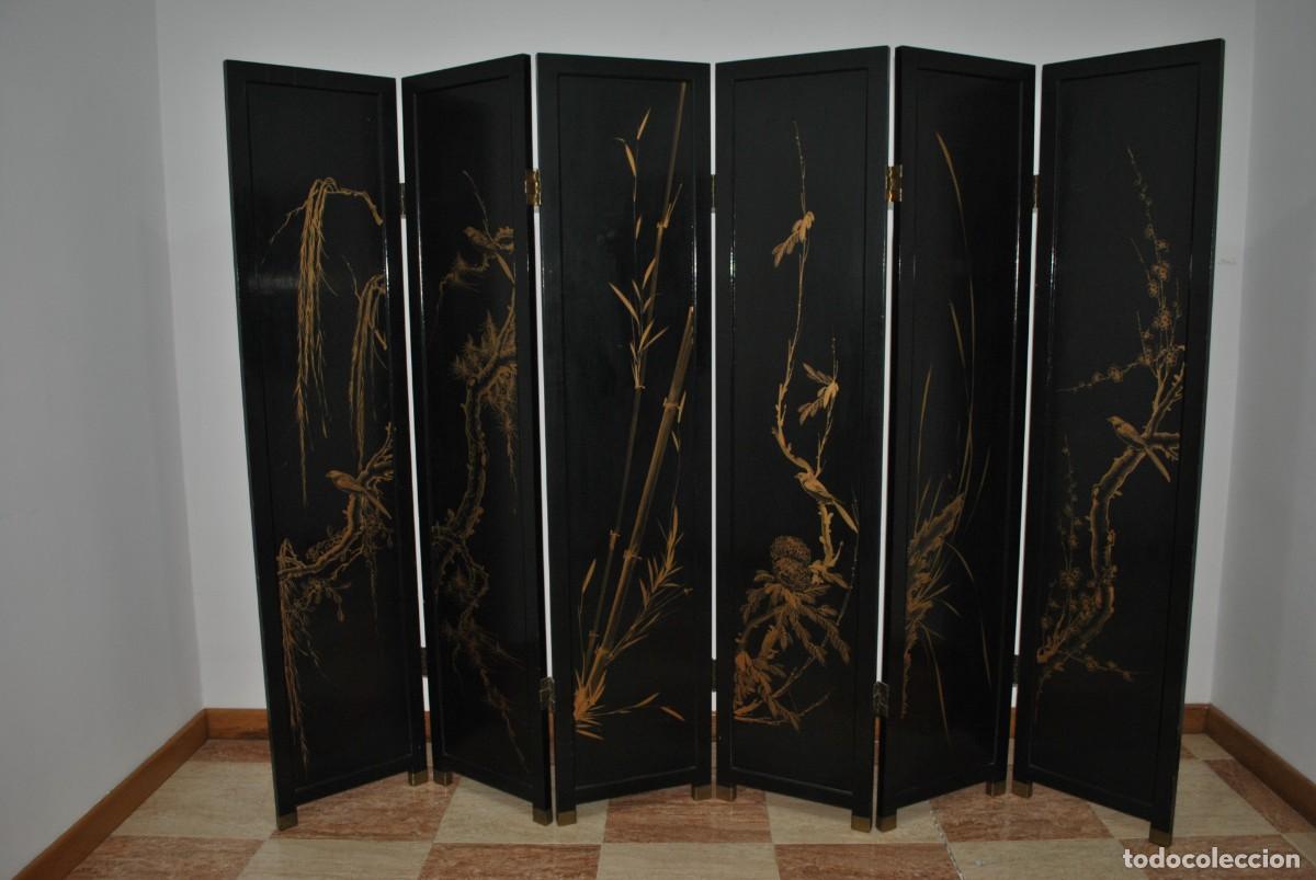 Antig&uuml;edades: BIOMBO ANTIGUO ORIENTAL DE MADERA LACADA - Foto 24