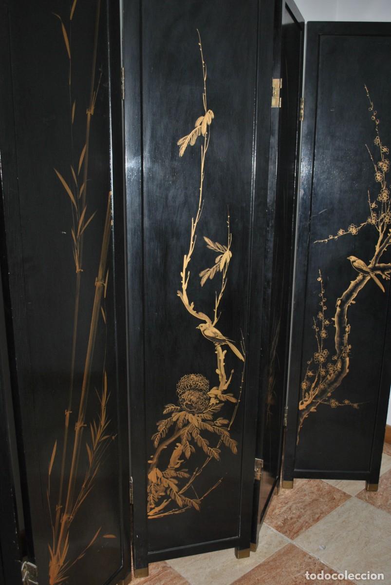 Antig&uuml;edades: BIOMBO ANTIGUO ORIENTAL DE MADERA LACADA - Foto 25