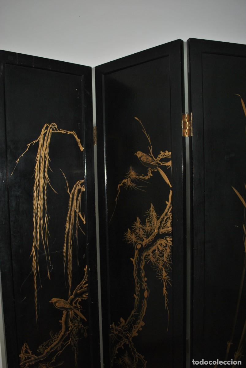 Antig&uuml;edades: BIOMBO ANTIGUO ORIENTAL DE MADERA LACADA - Foto 27