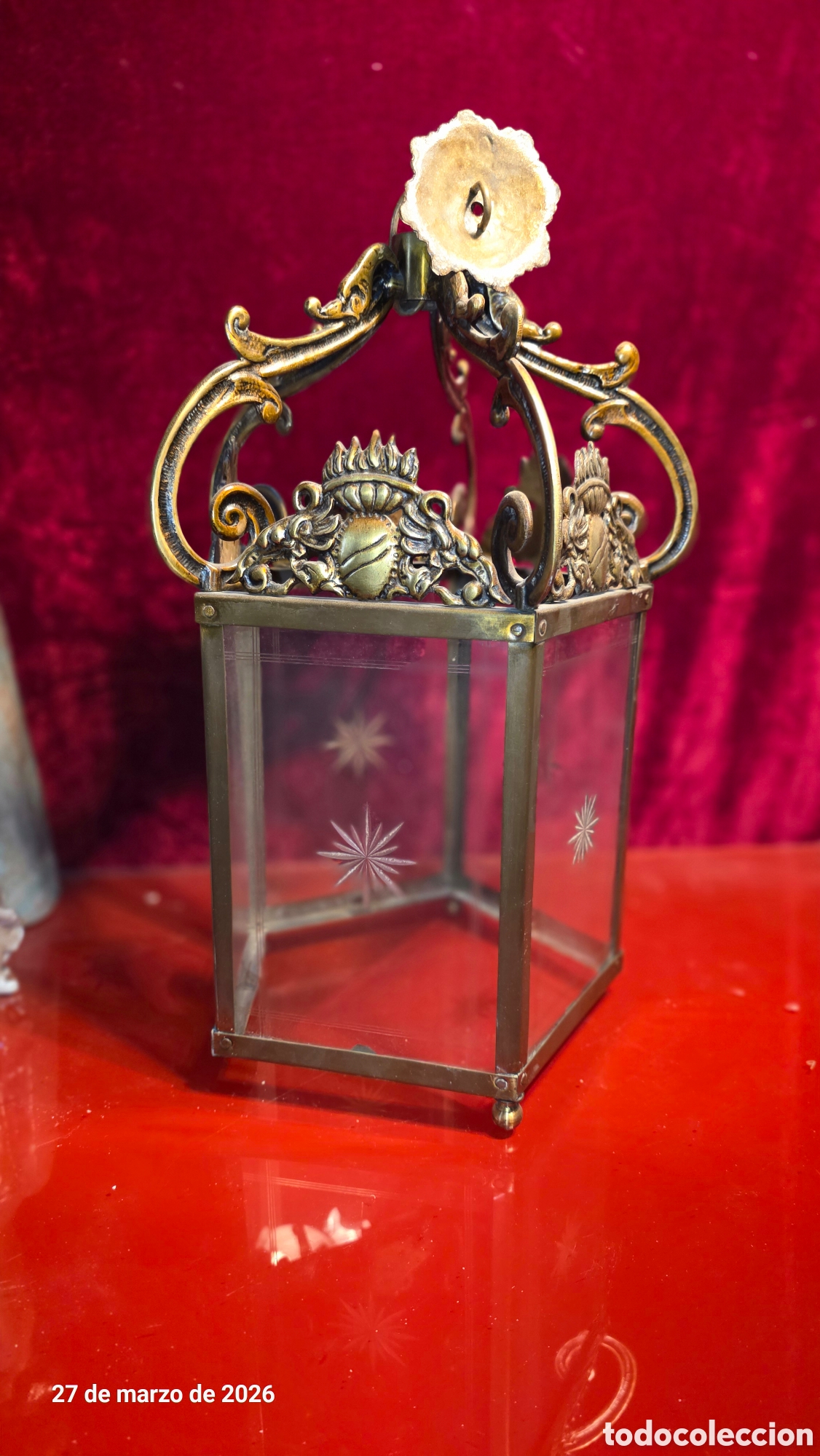 Antig&uuml;edades: Antiguo farol con cristal tallafo - Foto 2