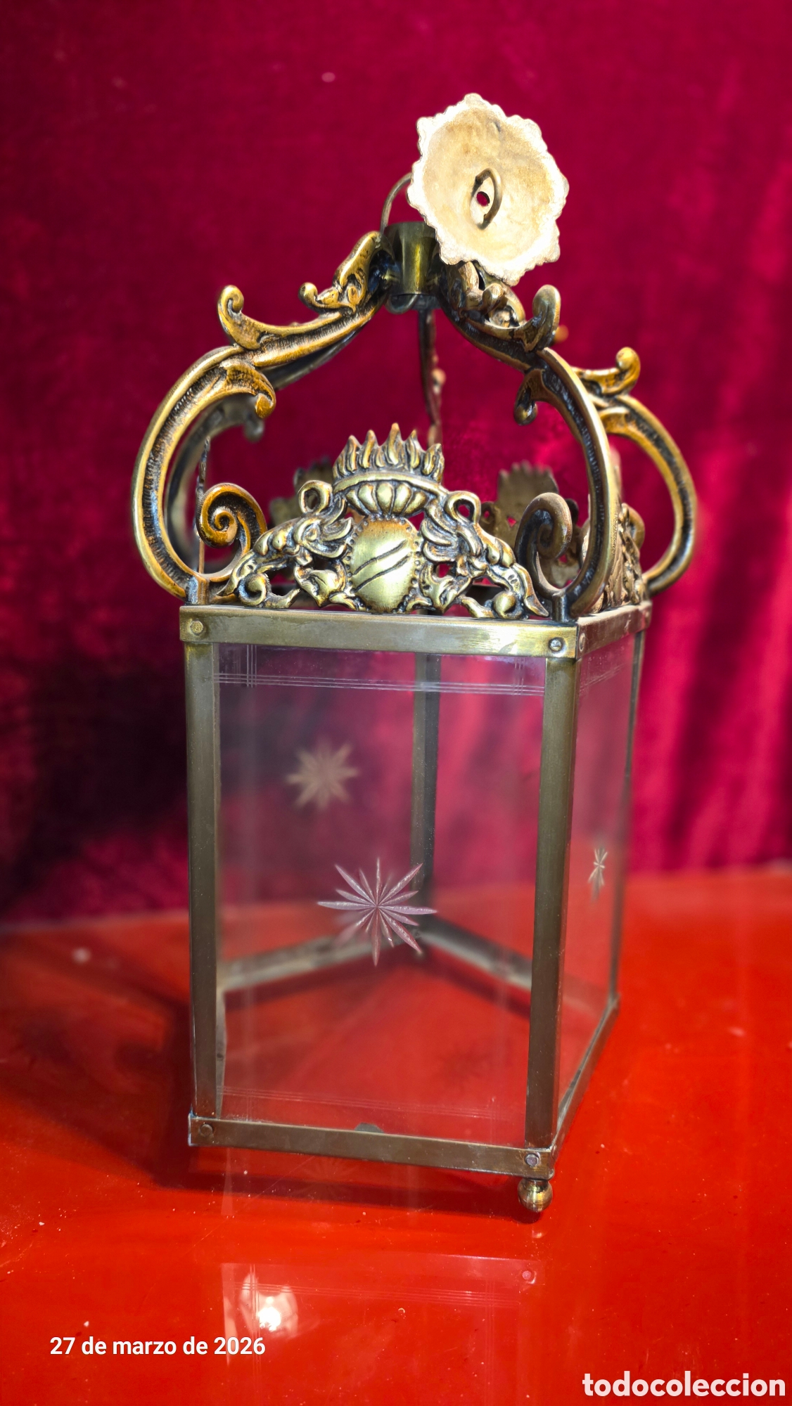Antig&uuml;edades: Antiguo farol con cristal tallafo - Foto 3