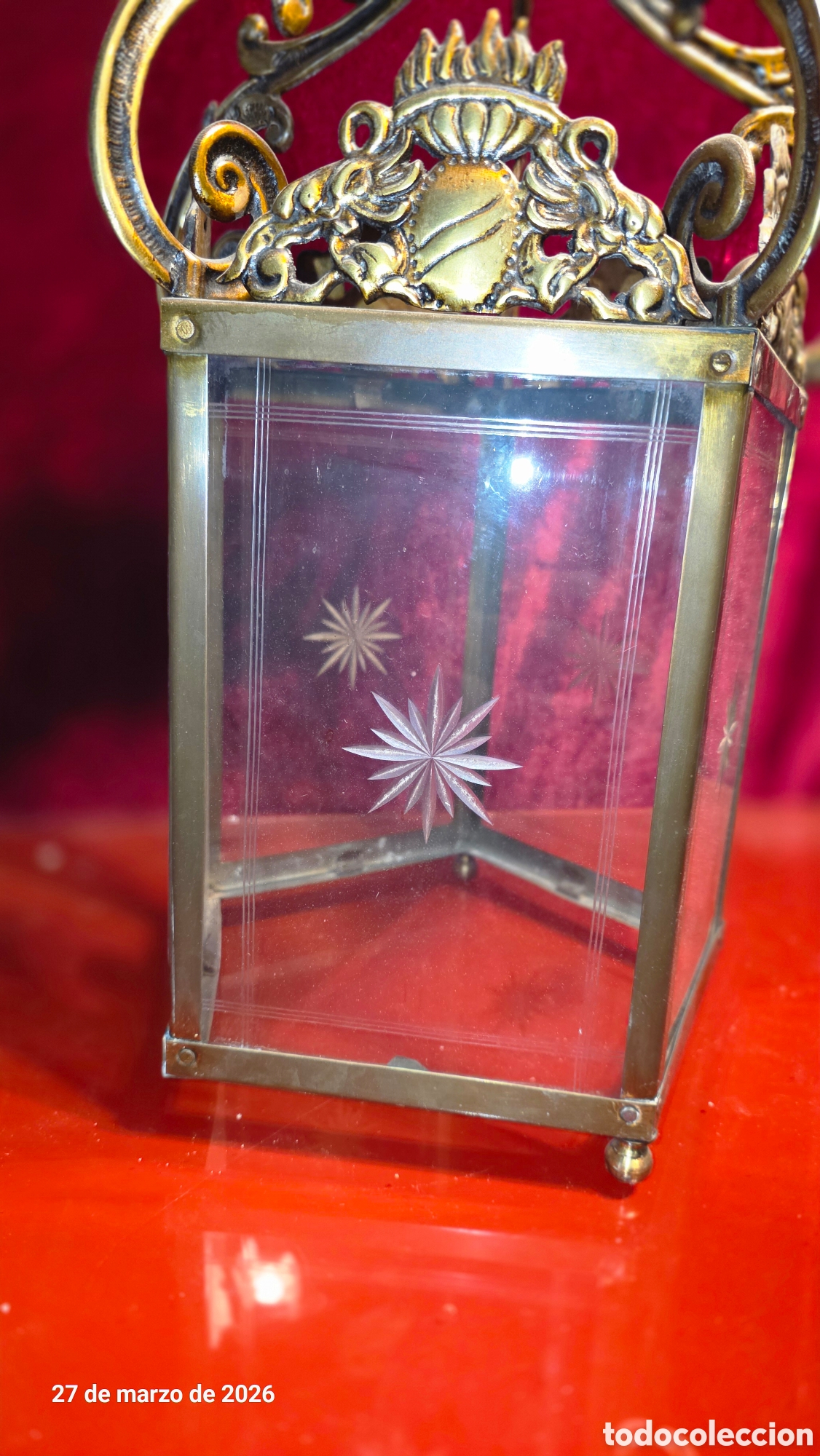 Antig&uuml;edades: Antiguo farol con cristal tallafo - Foto 4