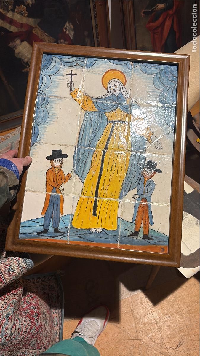 Antiquit&eacute;s: Plafon Tipo ex voto de ceramica s xviii catalana arte na&iuml;f Virgen desconocida con penitente