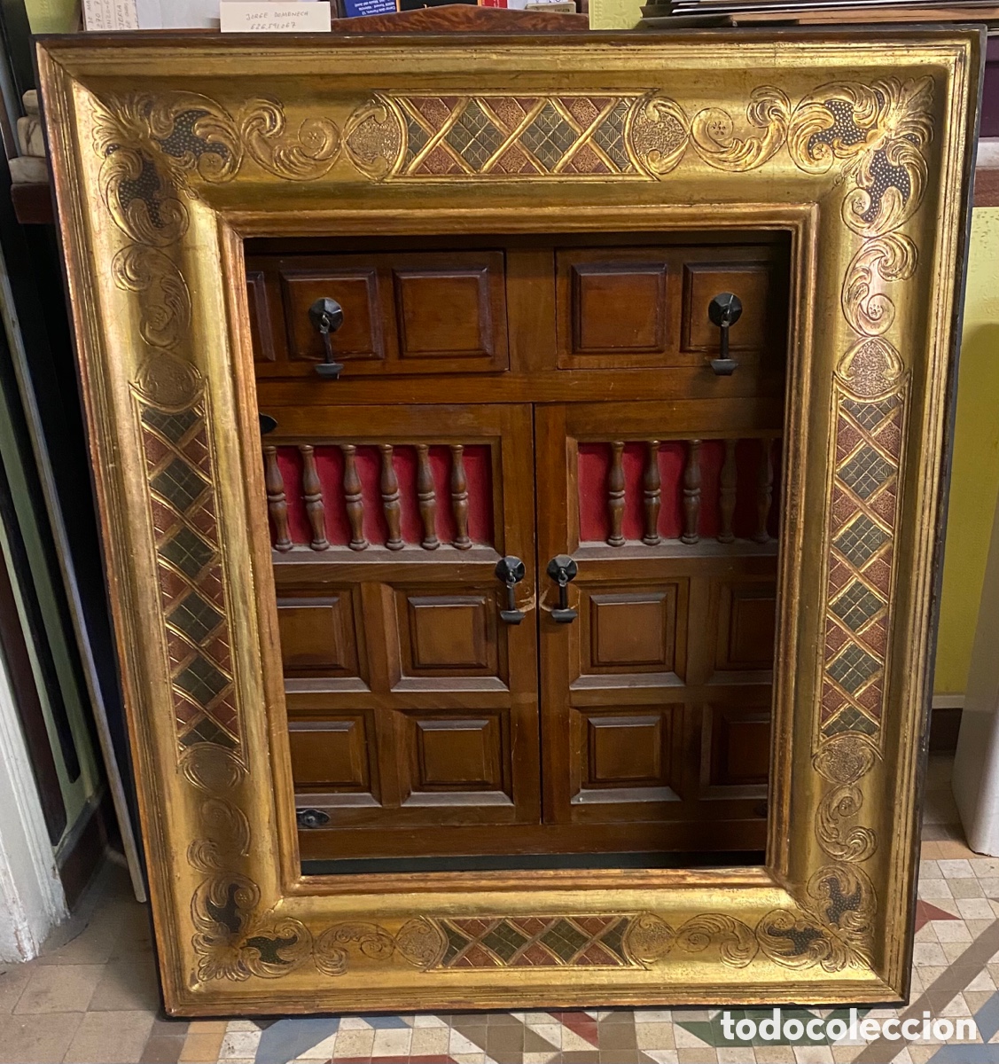 Antig&uuml;edades: Marco de madera del siglo 17 policromado medidas exteriores 77,5x92 medidas interior 50,5x63