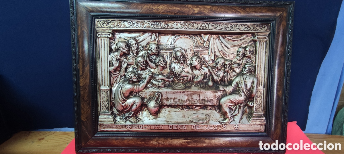 Antig&uuml;edades: Cuadro de metal repujado La &uacute;ltima cena - Foto 2
