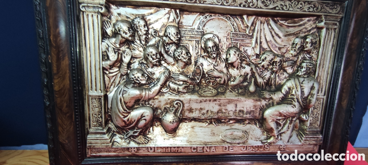Antig&uuml;edades: Cuadro de metal repujado La &uacute;ltima cena - Foto 4