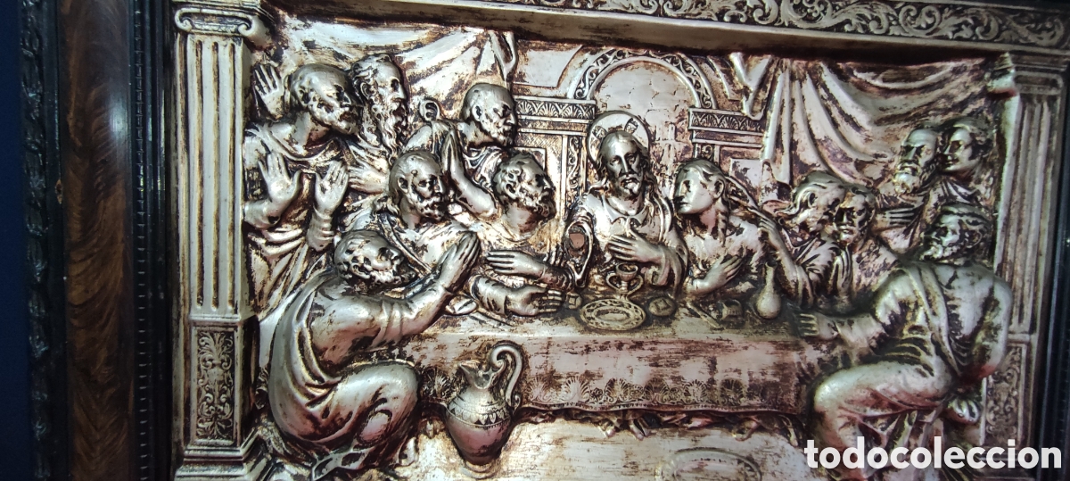 Antig&uuml;edades: Cuadro de metal repujado La &uacute;ltima cena - Foto 7