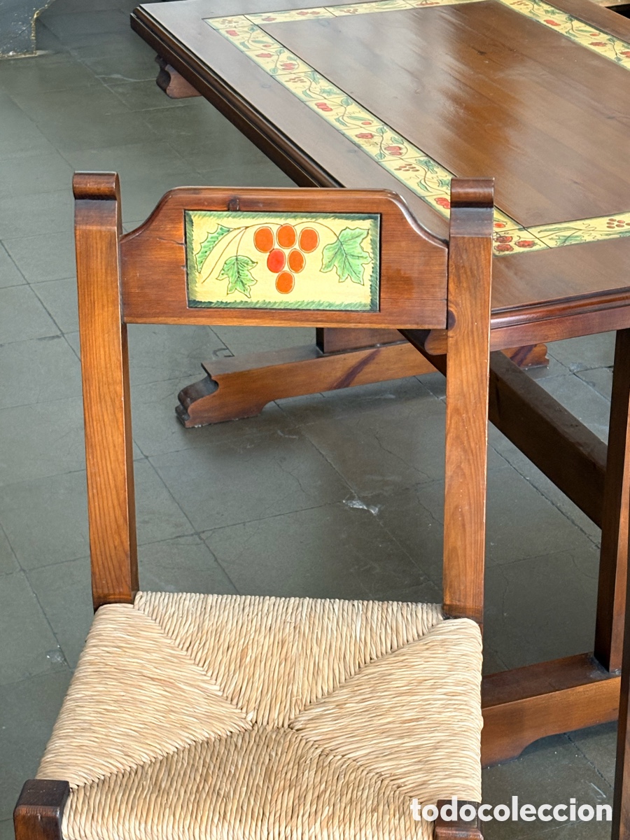 Antig&uuml;edades: Mesa de madera maziza con azulejos de la Bisbal - Foto 5