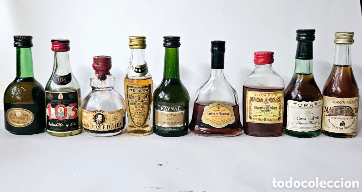 Antig&uuml;edades: Lote 9 botellitas Brandy - Foto 1