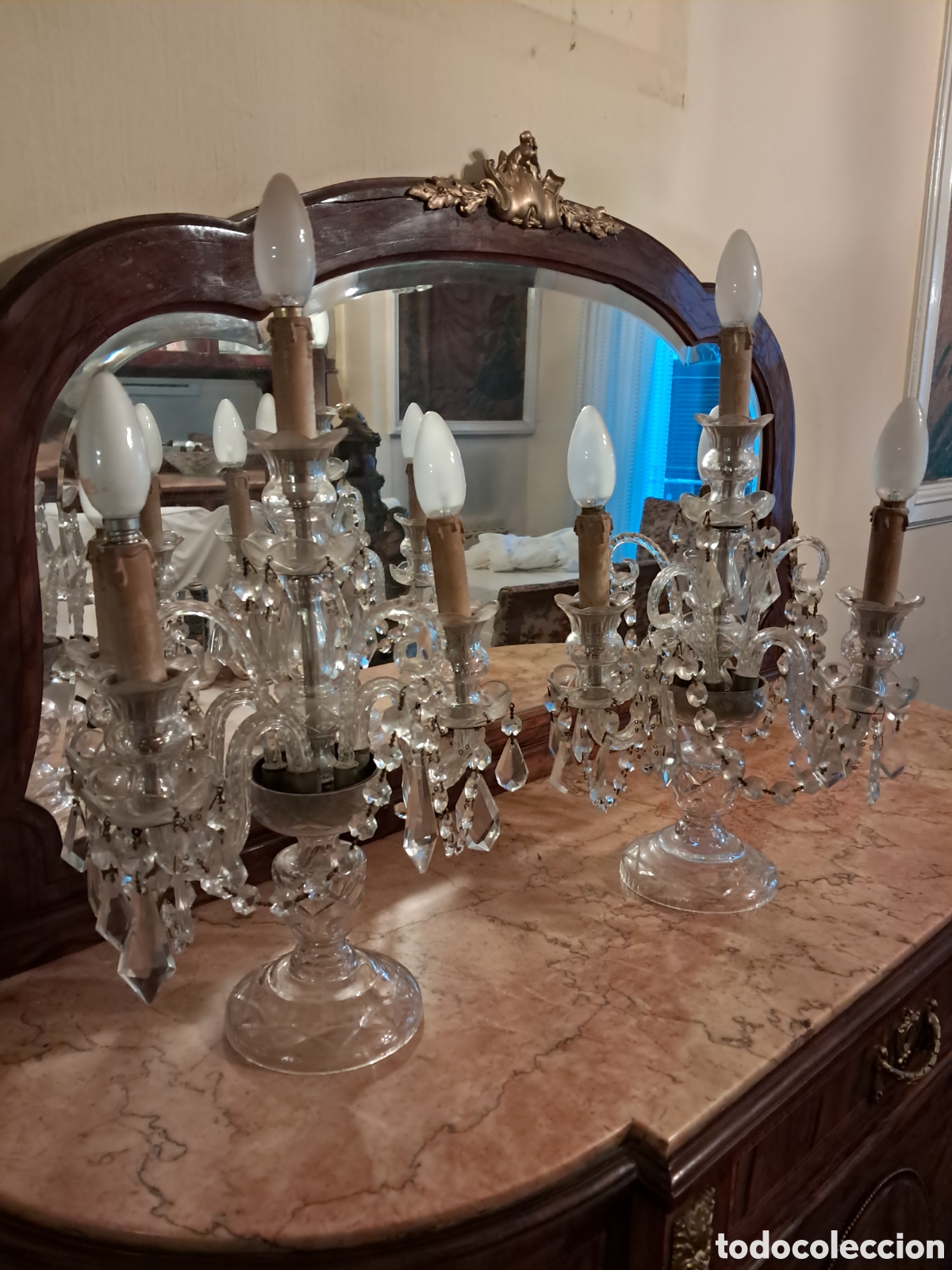 Antig&uuml;edades: Parell de Girandola o llum de sobretaula tipus &rdquo;chandelier&rdquo;.
