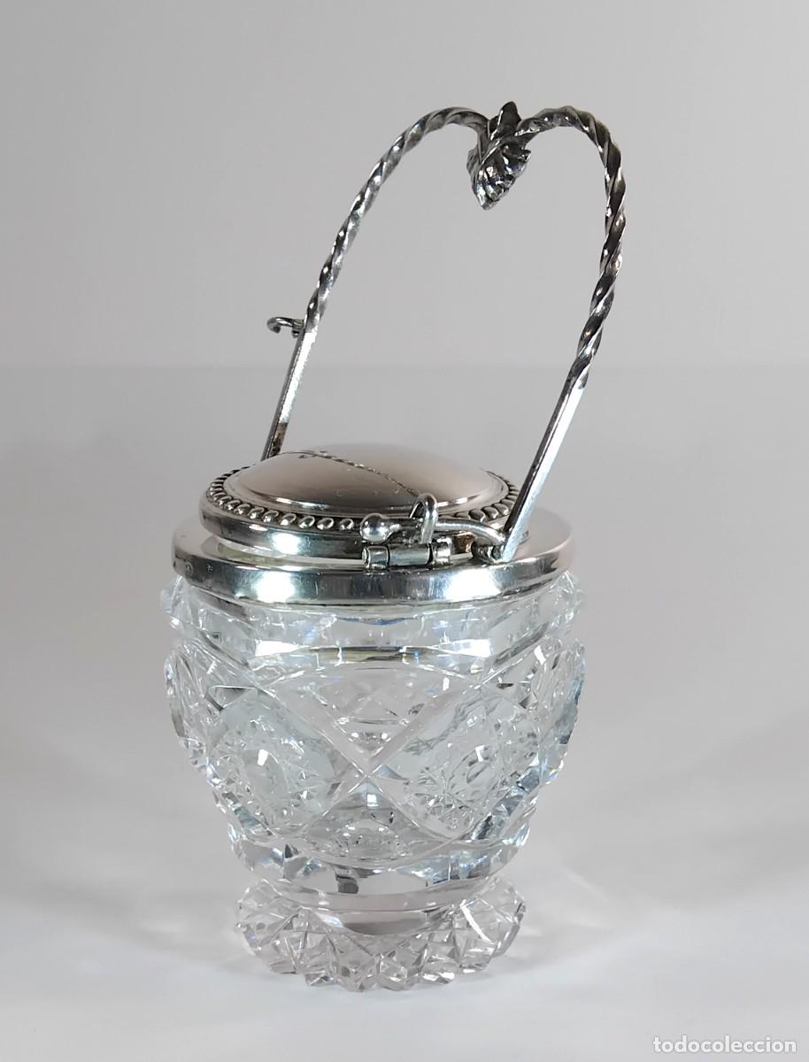 Antig&uuml;edades: 916/ 1000 Plata y cristal. Especiero - Foto 2