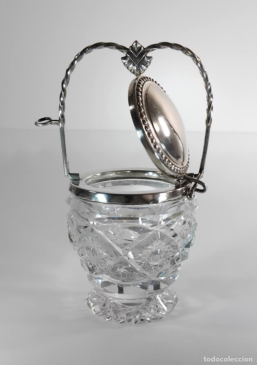 Antig&uuml;edades: 916/ 1000 Plata y cristal. Especiero - Foto 3