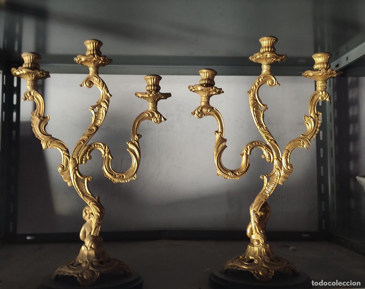 Antig&uuml;edades: CANDELABROS DE BRONCE. 2 UNIDADES - Foto 1