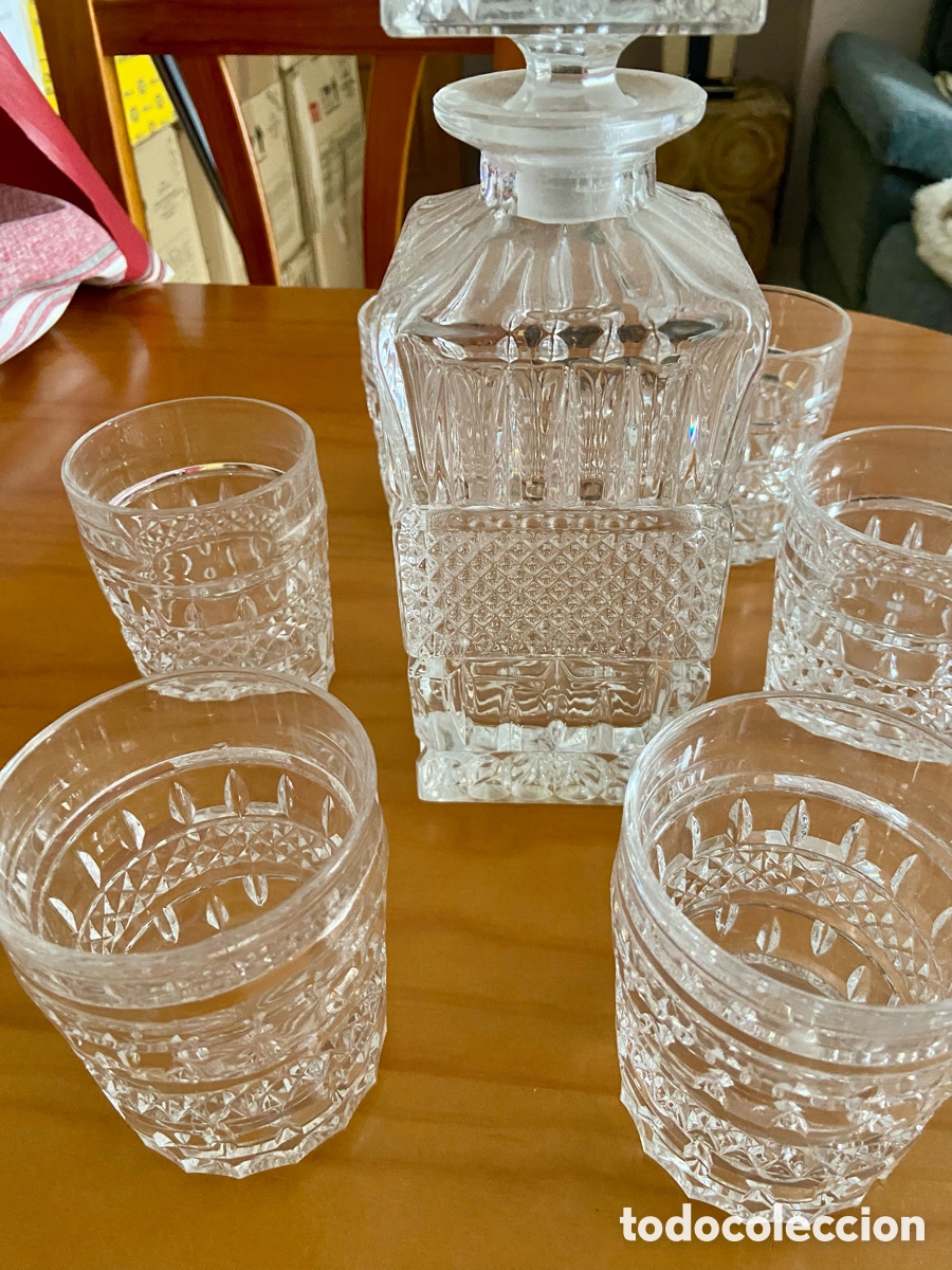 Antig&uuml;edades: Juego botella y vasos cristal - Foto 4