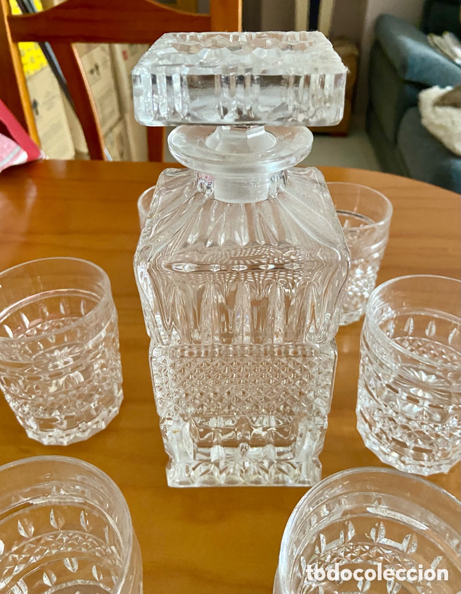 Antig&uuml;edades: Juego botella y vasos cristal - Foto 6