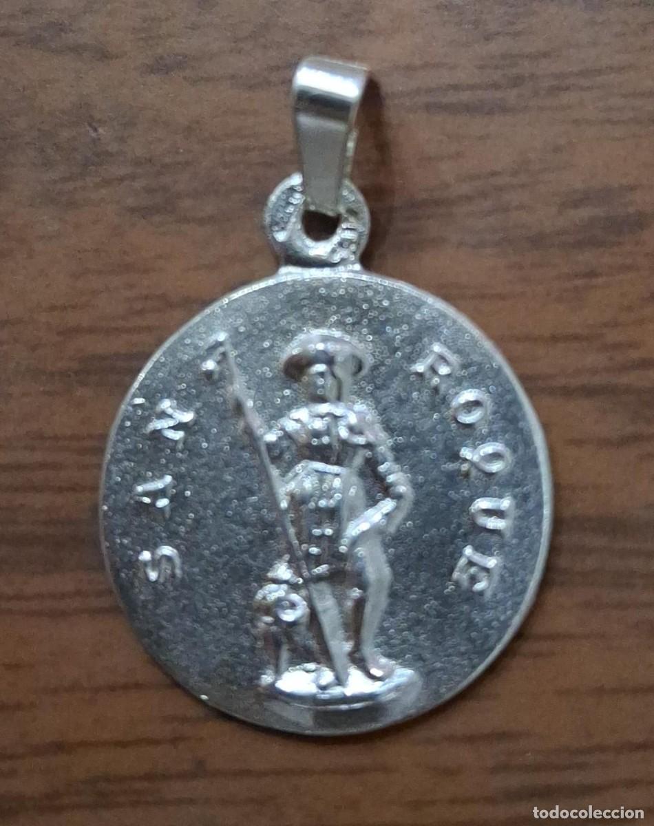 Antiques: medalla san roque en plata de ley 925ml. maciza - 20mm