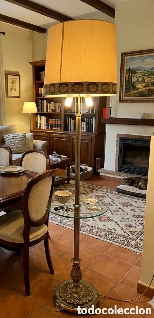 Antig&uuml;edades: Excepcional L&aacute;mpara de Sal&oacute;n A&ntilde;os 60/70 &bull; Bronce Macizo y Cristal &bull; Estado Impecable