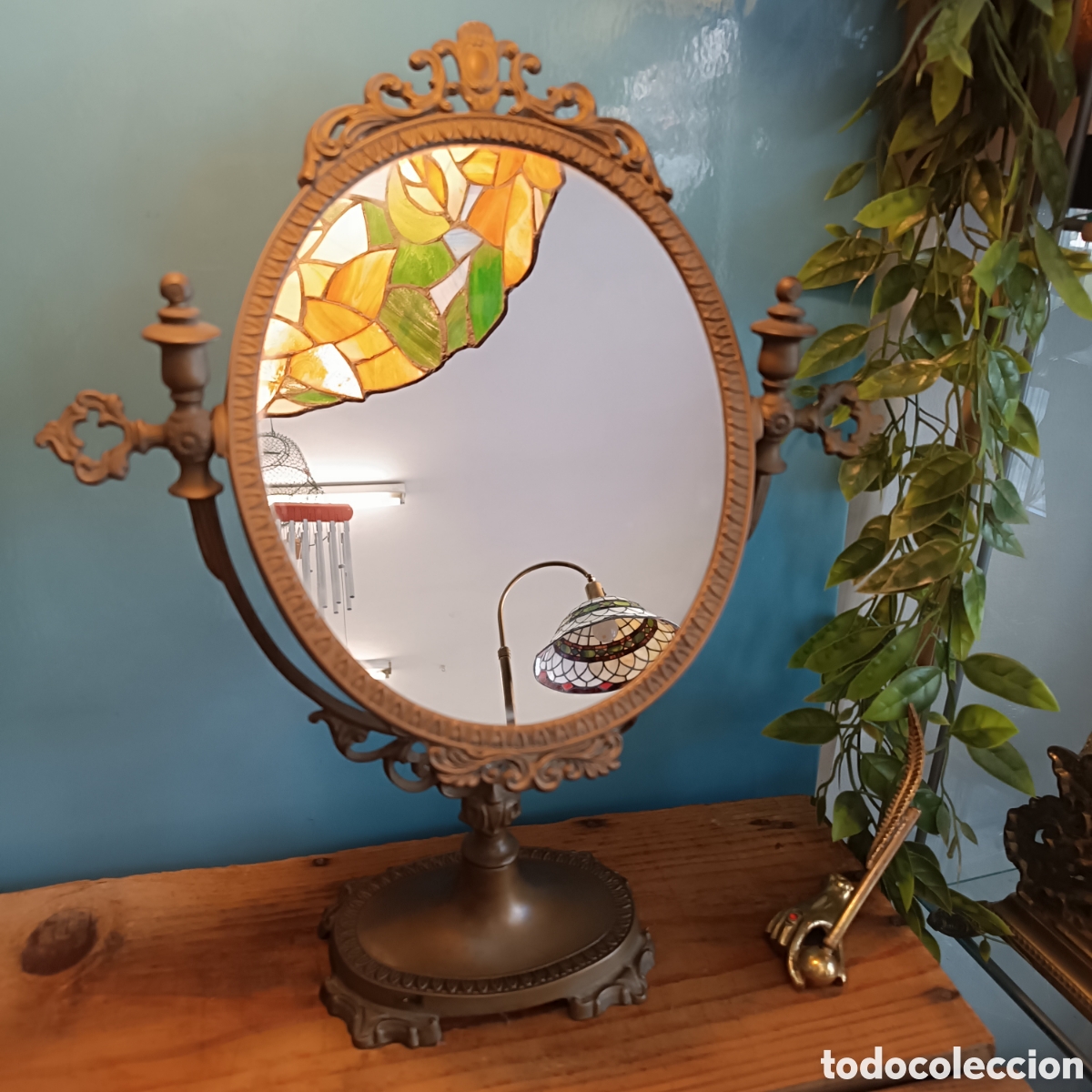 Antig&uuml;edades: Espejo de sobremesa antiguo bronce - Foto 2