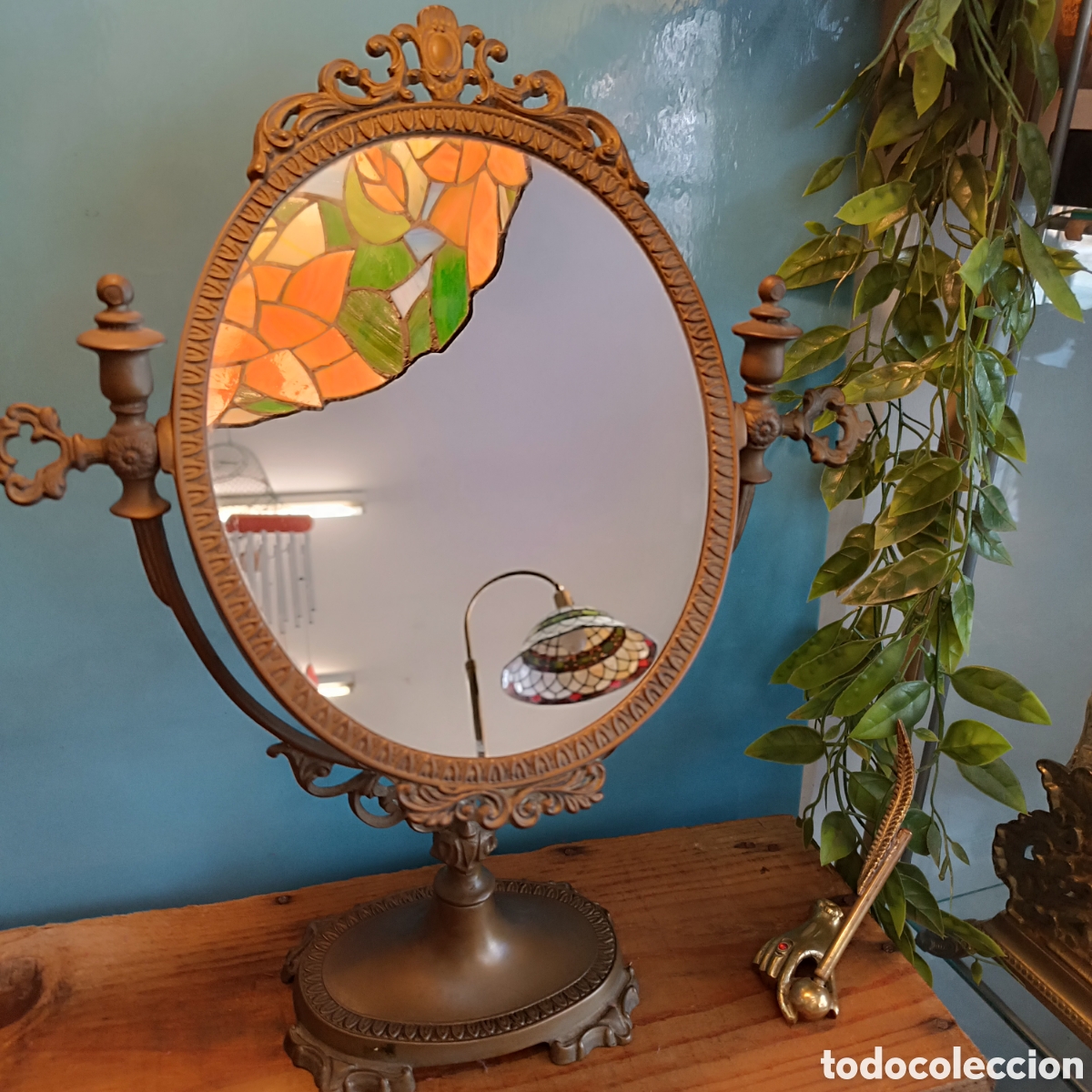 Antig&uuml;edades: Espejo de sobremesa antiguo bronce - Foto 7